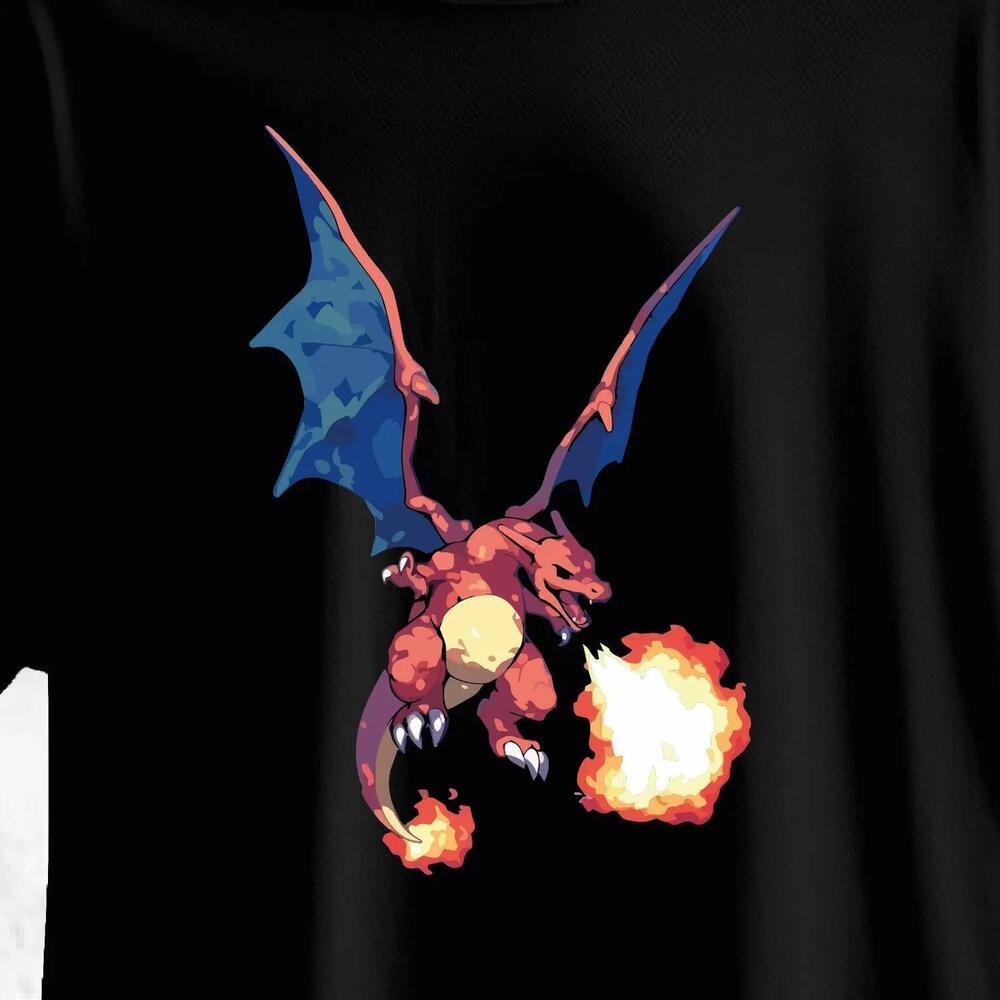 Charizard Fire Pokemon Anime Printed T-Shirt For Adults & Kids - Black